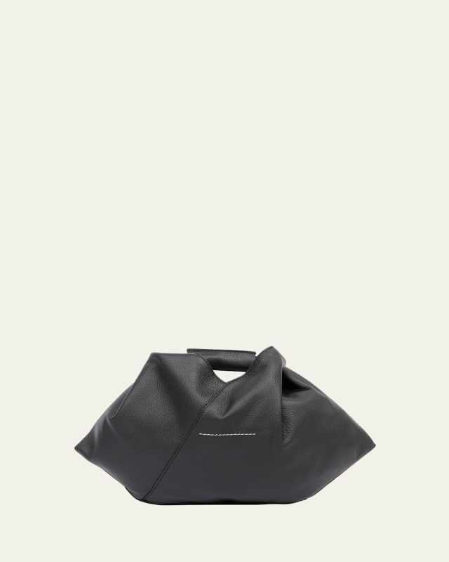 Mini Japanese Draped Grainy Leather Top-Handle Bag